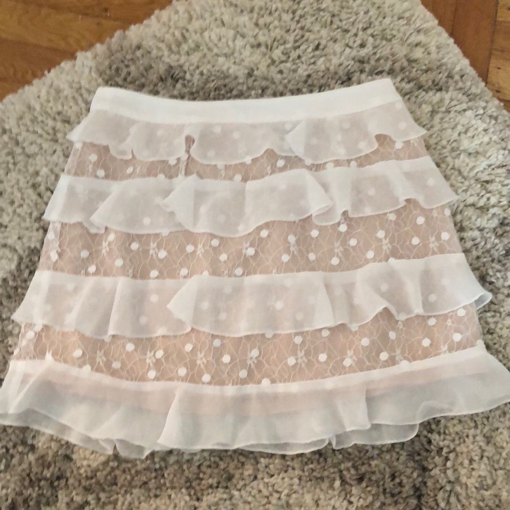 Forever 21 White Ruffle & Lace Miniskirt